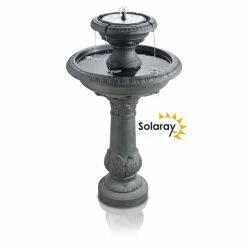 H84cm Windsor 2-Tier Solar Bird Bath Water Feature with Lights and Automatic Activation by Solaray