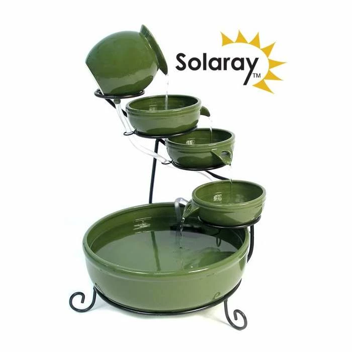 H55cm Green Solar Ceramic Water Feature with Battery Backup & LEDs by Solaray 3 H55cm Green Solar Ceramic Water Feature with Battery Backup & LEDs by Solaray