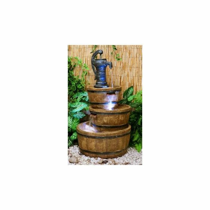 H92cm London 3-Tier Barrel & Pump Water Feature with Lights by Ambienté 4 H92cm London 3-Tier Barrel & Pump Water Feature with Lights by Ambienté - Image 2