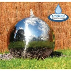 H50cm Polished Sphere Stainless Steel Water Feature with Lights by Ambienté