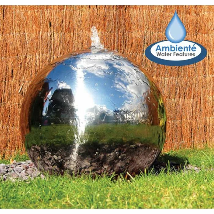 H50cm Polished Sphere Stainless Steel Water Feature with Lights by Ambienté 3 H50cm Polished Sphere Stainless Steel Water Feature with Lights by Ambienté