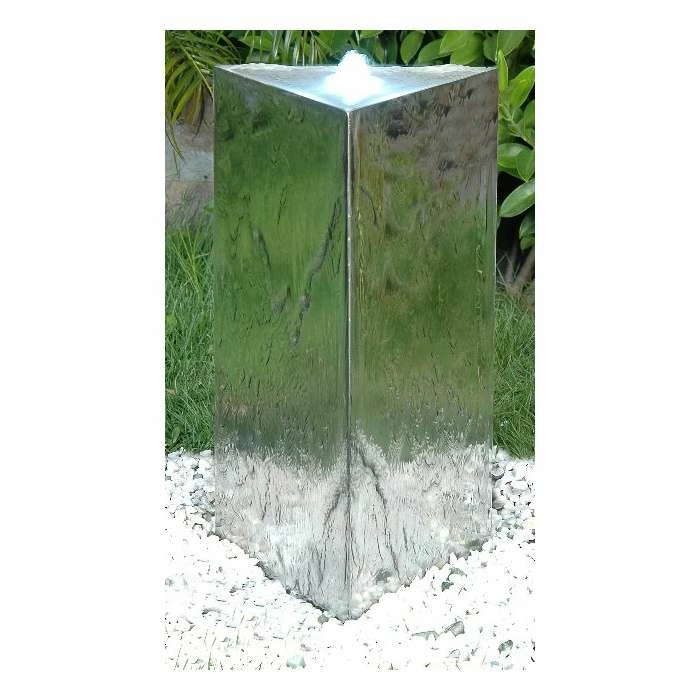 H53cm Triangular Pillar Stainless Steel Water Feature with Lights by Ambienté 3 H53cm Triangular Pillar Stainless Steel Water Feature with Lights by Ambienté