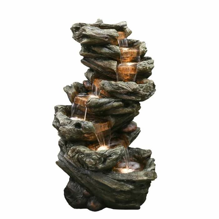 H61cm 7 Fall Woodland Cascading Fountain with Lights 3 H61cm 7 Fall Woodland Cascading Fountain with Lights