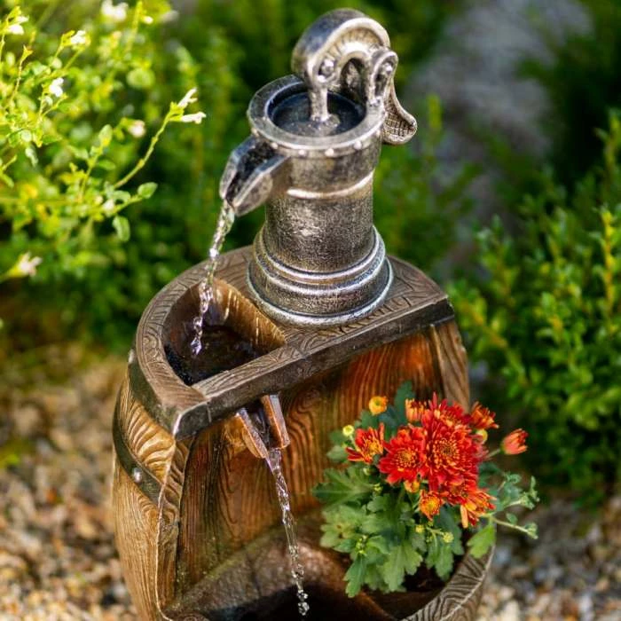 61cm Water Pump Tap And Open Barrel Cascading Planter Water Feature With Lights By Ambienté 7 61cm Water Pump Tap And Open Barrel Cascading Planter Water Feature With Lights By Ambienté - Image 5