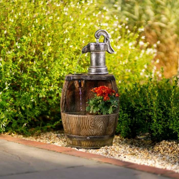 61cm Water Pump Tap And Open Barrel Cascading Planter Water Feature With Lights By Ambienté 3 61cm Water Pump Tap And Open Barrel Cascading Planter Water Feature With Lights By Ambienté