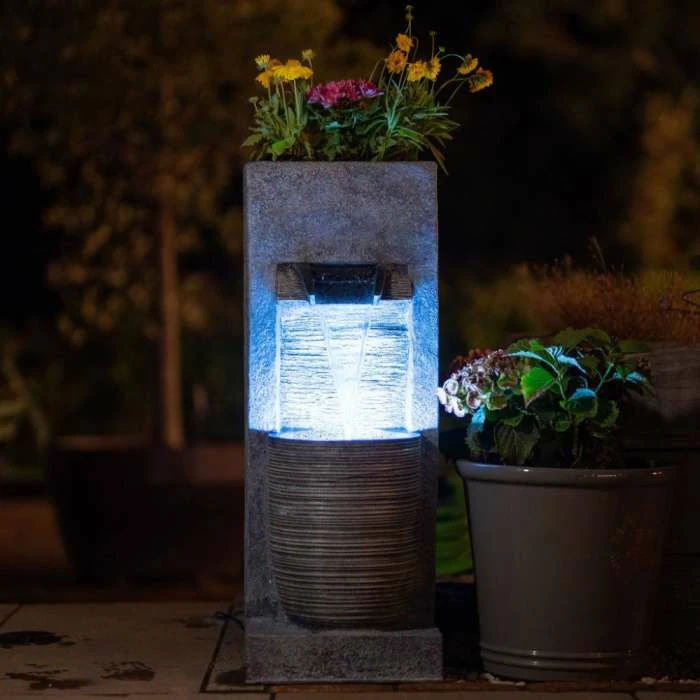 91cm Stone Effect Ripple Wall and Bowl Cascading Planter Water Feature With Lights By Ambienté 4 91cm Stone Effect Ripple Wall and Bowl Cascading Planter Water Feature With Lights By Ambienté - Image 2