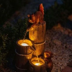 59cm Solar Helpful Squirrels Tiered Water Feature With Battery Backup and Lights By Solaray -Water Features Store WF10465 3 03d5