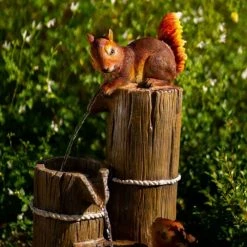 59cm Solar Helpful Squirrels Tiered Water Feature With Battery Backup and Lights By Solaray -Water Features Store WF10465 6 3567