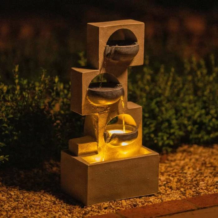 53cm Solar Grey Column Pouring Bowls Tiered Cascading Water Feature With Battery Backup and Lights By Solaray 5 53cm Solar Grey Column Pouring Bowls Tiered Cascading Water Feature With Battery Backup and Lights By Solaray - Image 3