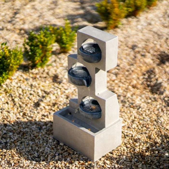 53cm Solar Grey Column Pouring Bowls Tiered Cascading Water Feature With Battery Backup and Lights By Solaray 6 53cm Solar Grey Column Pouring Bowls Tiered Cascading Water Feature With Battery Backup and Lights By Solaray - Image 4