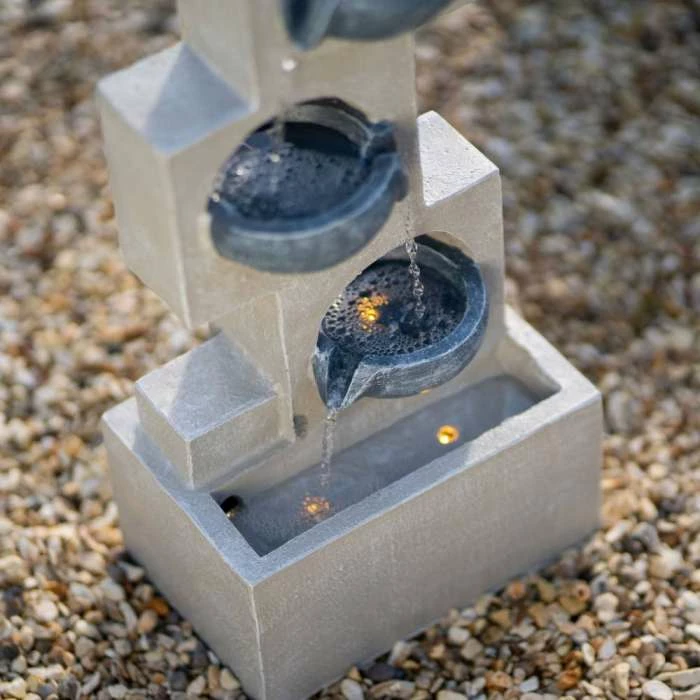 53cm Solar Grey Column Pouring Bowls Tiered Cascading Water Feature With Battery Backup and Lights By Solaray 8 53cm Solar Grey Column Pouring Bowls Tiered Cascading Water Feature With Battery Backup and Lights By Solaray - Image 6
