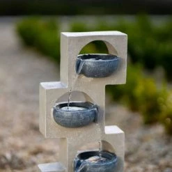 53cm Solar Grey Column Pouring Bowls Tiered Cascading Water Feature With Battery Backup and Lights By Solaray 16 53cm Solar Grey Column Pouring Bowls Tiered Cascading Water Feature With Battery Backup and Lights By Solaray -Water Features Store WF10469 7 7396