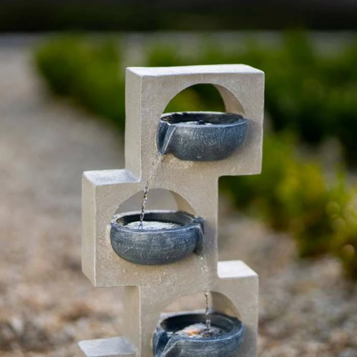 53cm Solar Grey Column Pouring Bowls Tiered Cascading Water Feature With Battery Backup and Lights By Solaray 9 53cm Solar Grey Column Pouring Bowls Tiered Cascading Water Feature With Battery Backup and Lights By Solaray - Image 7