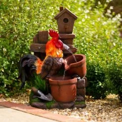 57cm Solar Rooster Pouring Pots Tiered Cascading Water Feature With Battery Backup and Lights By Solaray -Water Features Store WF10470 4 da73