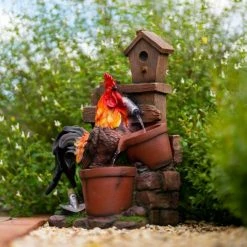 57cm Solar Rooster Pouring Pots Tiered Cascading Water Feature With Battery Backup and Lights By Solaray -Water Features Store WF10470 5 acb0