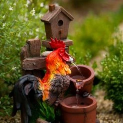 57cm Solar Rooster Pouring Pots Tiered Cascading Water Feature With Battery Backup and Lights By Solaray -Water Features Store WF10470 6 d4bc