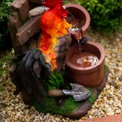57cm Solar Rooster Pouring Pots Tiered Cascading Water Feature With Battery Backup and Lights By Solaray -Water Features Store WF10470 8 0683
