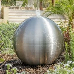 H75cm Brushed Sphere Stainless Steel Water Feature with Lights by Ambienté 16 H75cm Brushed Sphere Stainless Steel Water Feature with Lights by Ambienté -Water Features Store WF1254B add image 5 d05d