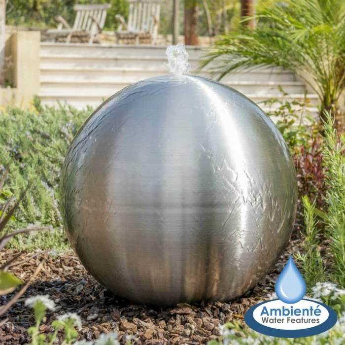 H75cm Brushed Sphere Stainless Steel Water Feature with Lights by Ambienté 3 H75cm Brushed Sphere Stainless Steel Water Feature with Lights by Ambienté