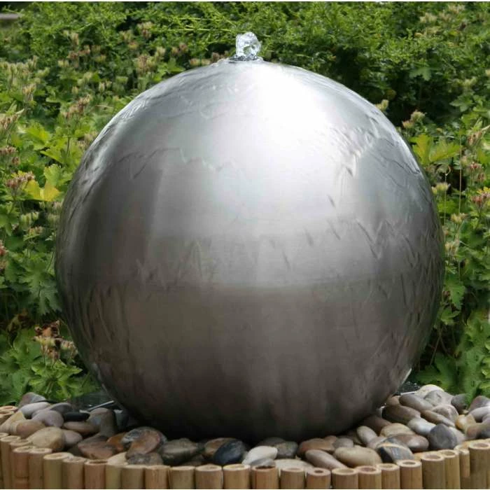 H75cm Brushed Sphere Stainless Steel Water Feature with Lights by Ambienté 4 H75cm Brushed Sphere Stainless Steel Water Feature with Lights by Ambienté - Image 2