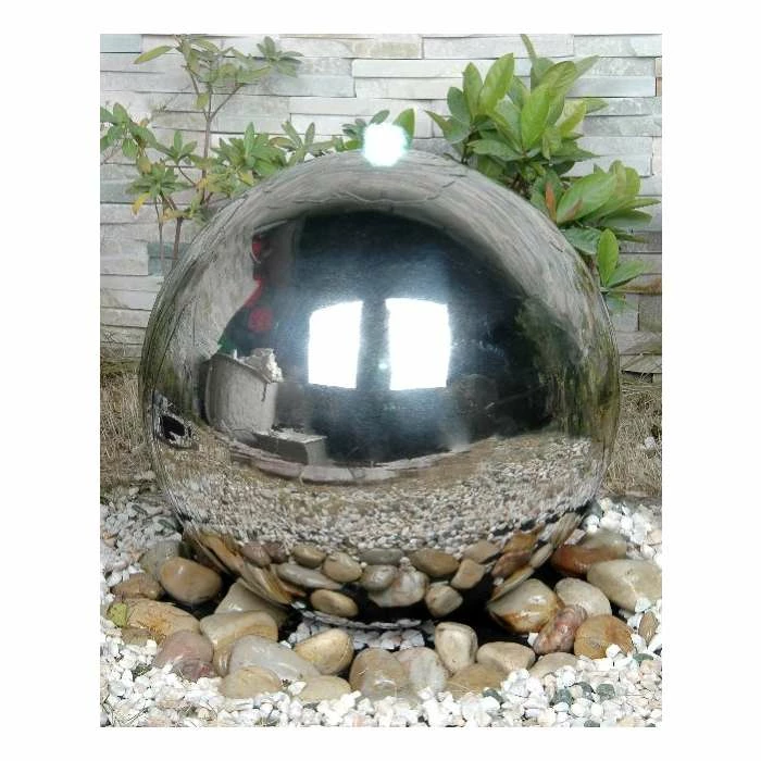 H75cm Polished Sphere Stainless Steel Water Feature with Lights by Ambienté 4 H75cm Polished Sphere Stainless Steel Water Feature with Lights by Ambienté - Image 2