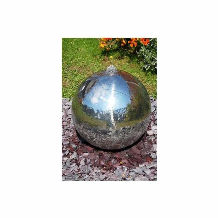 H100cm Sphere Polished Stainless Steel Water Feature with Lights by Ambienté 4 H100cm Sphere Polished Stainless Steel Water Feature with Lights by Ambienté - Image 2