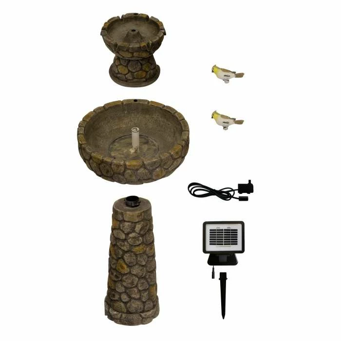 H68cm Cobbled Solar Bird Bath & Water Fountain by Solaray 8 H68cm Cobbled Solar Bird Bath & Water Fountain by Solaray - Image 6