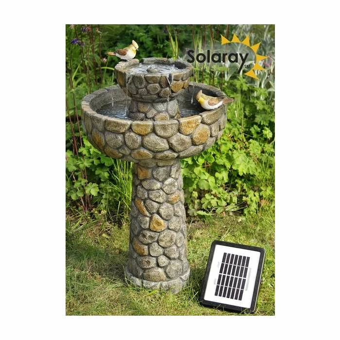H68cm Cobbled Solar Bird Bath & Water Fountain by Solaray 3 H68cm Cobbled Solar Bird Bath & Water Fountain by Solaray