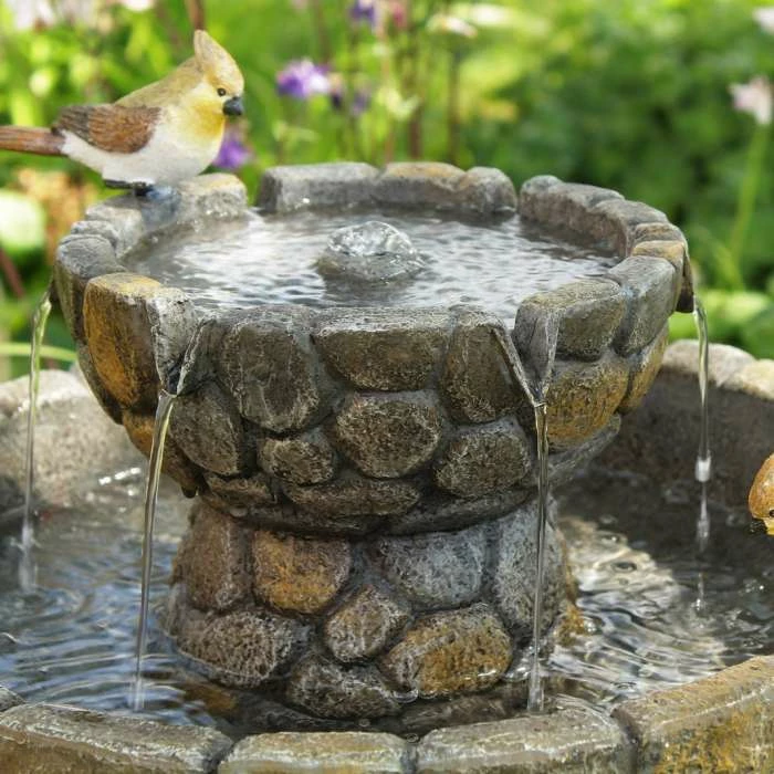 H68cm Cobbled Solar Bird Bath & Water Fountain by Solaray 4 H68cm Cobbled Solar Bird Bath & Water Fountain by Solaray - Image 2