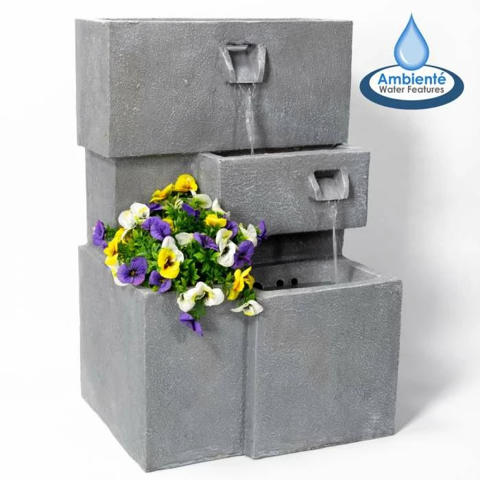 H78cm Higgledy Troughs Water Feature & Planter with Lights | Indoor/Outdoor Use by Ambienté 3 H78cm Higgledy Troughs Water Feature & Planter with Lights | Indoor/Outdoor Use by Ambienté