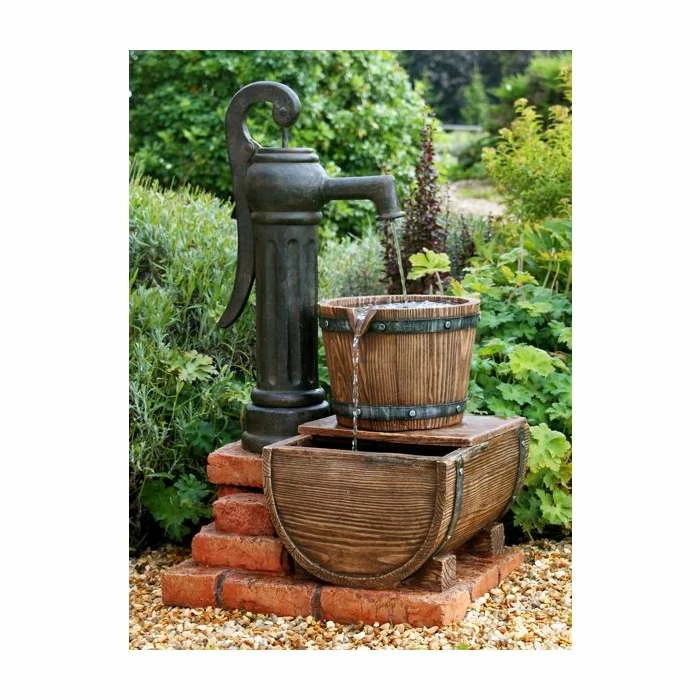 H82cm Pump and Barrel Water Feature with Lights by Ambienté 4 H82cm Pump and Barrel Water Feature with Lights by Ambienté - Image 2