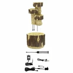 H75cm 3-Tier Log Cascading Water Feature with Lights | Indoor/Outdoor Use by Ambienté -Water Features Store WF3813 add image 5 7d8d