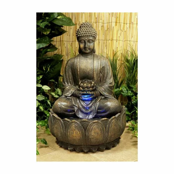 H57cm Blossoming Buddha Water Feature with Lights | Indoor/Outdoor Use by Ambienté 3 H57cm Blossoming Buddha Water Feature with Lights | Indoor/Outdoor Use by Ambienté