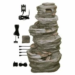 H100cm 4-Tier Rock Pool Cascading Water Feature with Lights | Indoor/Outdoor Use by Ambienté 13 H100cm 4-Tier Rock Pool Cascading Water Feature with Lights | Indoor/Outdoor Use by Ambienté -Water Features Store WF3927 add image 4 c72b