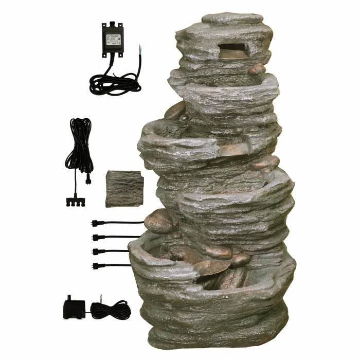 H100cm 4-Tier Rock Pool Cascading Water Feature with Lights | Indoor/Outdoor Use by Ambienté 8 H100cm 4-Tier Rock Pool Cascading Water Feature with Lights | Indoor/Outdoor Use by Ambienté - Image 6