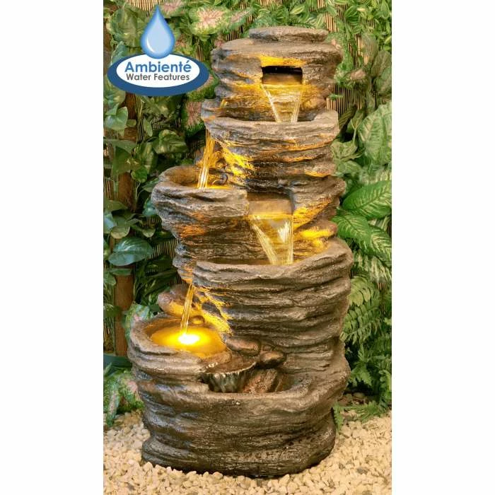 H100cm 4-Tier Rock Pool Cascading Water Feature with Lights | Indoor/Outdoor Use by Ambienté 3 H100cm 4-Tier Rock Pool Cascading Water Feature with Lights | Indoor/Outdoor Use by Ambienté