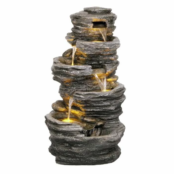 H100cm 4-Tier Rock Pool Cascading Water Feature with Lights | Indoor/Outdoor Use by Ambienté 4 H100cm 4-Tier Rock Pool Cascading Water Feature with Lights | Indoor/Outdoor Use by Ambienté - Image 2