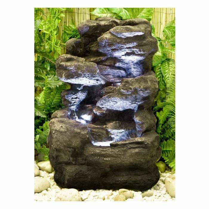 H54cm 4-Tier Rock Falls Water Feature with Lights | Indoor/Outdoor Use by Ambienté 3 H54cm 4-Tier Rock Falls Water Feature with Lights | Indoor/Outdoor Use by Ambienté