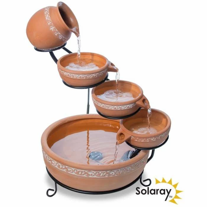 55cm Ladonas Inlaid Terracotta Solar Cascade Water Feature with Battery Backup and LED Lights by Solaray™ 3 55cm Ladonas Inlaid Terracotta Solar Cascade Water Feature with Battery Backup and LED Lights by Solaray™