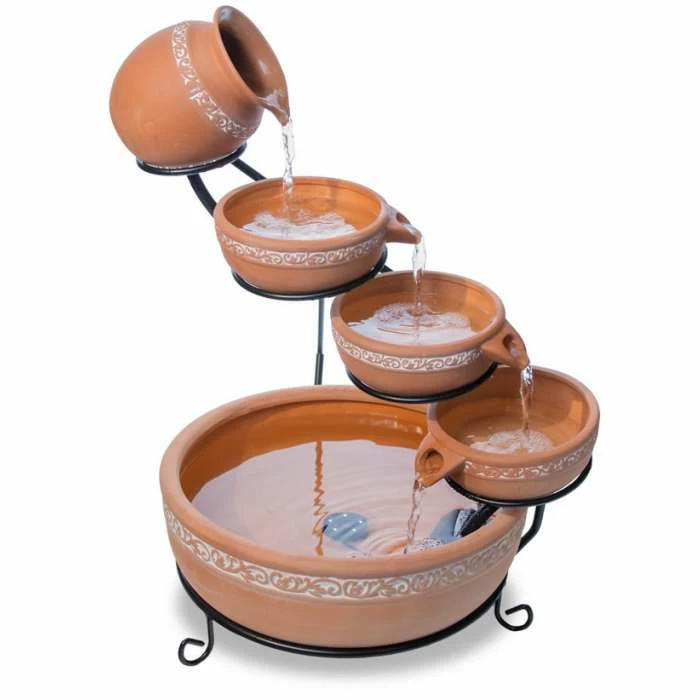 55cm Ladonas Inlaid Terracotta Solar Cascade Water Feature with Battery Backup and LED Lights by Solaray™ 4 55cm Ladonas Inlaid Terracotta Solar Cascade Water Feature with Battery Backup and LED Lights by Solaray™ - Image 2