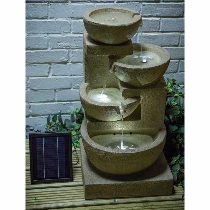 H72cm Kendal 4-Tier Cascading Solar Water Feature with Lights by Solaray 6 H72cm Kendal 4-Tier Cascading Solar Water Feature with Lights by Solaray - Image 4