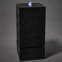 H85cm Bari Square Column with Rippling Effect Water Feature with Lights - Outdoor use - By Ambienté -Water Features Store WF4250 add image 2 f65f