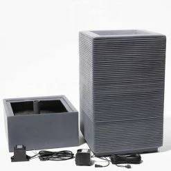 H85cm Bari Square Column with Rippling Effect Water Feature with Lights - Outdoor use - By Ambienté -Water Features Store WF4250 add image 4 8f64