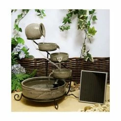 H55cm Earthenware Solar Water Feature with Battery Backup and LEDs by Solaray -Water Features Store WF6042 add image 1 f995