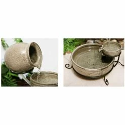 H55cm Earthenware Solar Water Feature with Battery Backup and LEDs by Solaray -Water Features Store WF6042 add image 2 a477