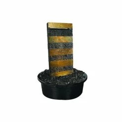 H85cm Striped Shizuka Schist Stone Water Feature with Lights