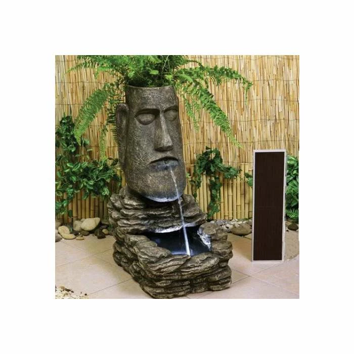 H73cm Easter Island Solar Head Water Feature & Planter with Lights by Solaray 3 H73cm Easter Island Solar Head Water Feature & Planter with Lights by Solaray