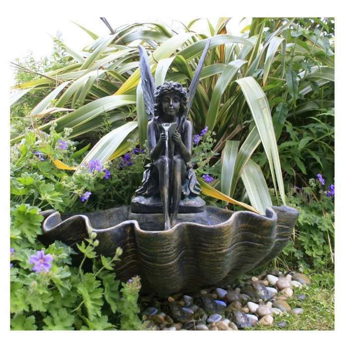 H78cm Fairy on a Clam Shell Solar Water Feature by Solaray 4 H78cm Fairy on a Clam Shell Solar Water Feature by Solaray - Image 2