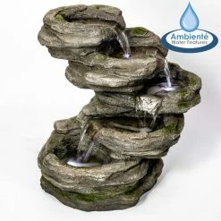 H56cm Sanke Steps 5-Tier Cascading Water Feature with Lights by Ambienté