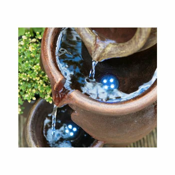 H50cm Earthenware 3-Tier Honey Pot Water Feature & Planter with Lights by Ambienté 6 H50cm Earthenware 3-Tier Honey Pot Water Feature & Planter with Lights by Ambienté - Image 4